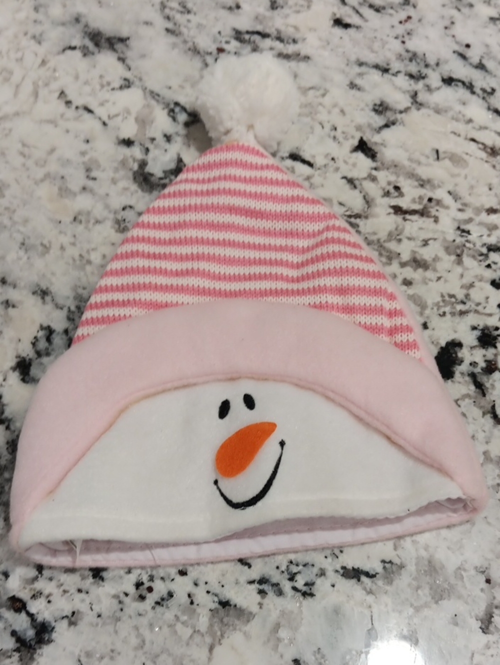 Kids Pink Snowman Pom-Pom Beanie Hat